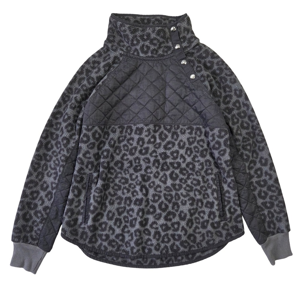 Abercrombie & Fitch Womens Leopard‎ Fleece Snap Pullover Quilted Jacket M Boho